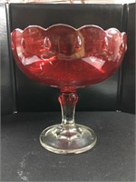 Red Glass Compote  Dish with Stem