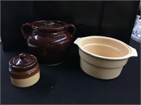 LOT of Brown Bean Pot and Casserole Stoneware Pots