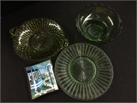 LOT of Green Glass Dishes