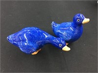 2 Blue Ceramic Ducks