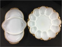 LOT of Milk Glass Dishes Gold Borders