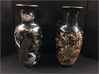 LOT of 2 Small Black Asian Vases