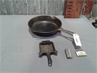 Griswold No. 7 skillet, ash tray w/ lighters