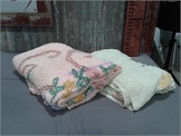 Old Chenille bedspreads, some age tears, pair