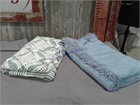 Solid blue, Green and white chenille bedspreads