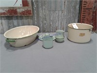 Cream and green enamelware pieces