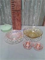 Assorted depression glass--amber, pink, green