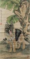 WANG SHENGJIN Chinese Modern Watercolor Dog Scroll