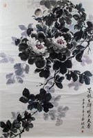 LI JINGXIAN Chinese Modern Watercolor Lotus Scroll