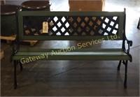 Green Bench with Cast Iron Legs and Backing