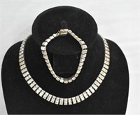 Vintage Sterling Rhinestone Necklace & Bracelet