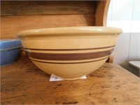 Brown banded Weller bowl, 12", 2 hairline cracks
