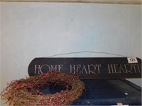Primitive Home, Heart, Hearth wood sign, 51.5"L -