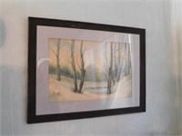 Winter scene, matted & framed, 20.5"H x 26.5"W