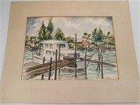 Water color painting 16" x 20", water/boat scene,