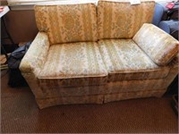 Two cushion velour love seat, floral design, 52"W