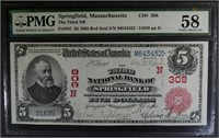 1902 RED SEAL $5 NATIONAL CURRENCY PMG 58