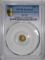 1867 BG-825 GOLD 1/4 DOLLAR LIBERTY ROUND
