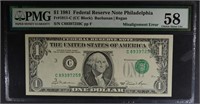 1981 $1 FEDERAL RESERVE NOTE PMG 58