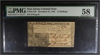 1763 12 SHILLINGS NEW JERSEY COLONIAL NOTE