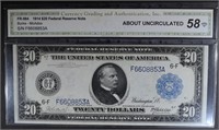 1914 $20 FEDERAL RESERVE NOTE CGA  AU