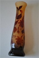 Signed Galle Cameo Glass Vase 9.5"H