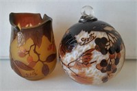 Signed Galle Vase &  Christmas Ornament