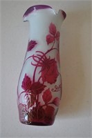 Signed Galle Cameo Glass Vase 7.5"H