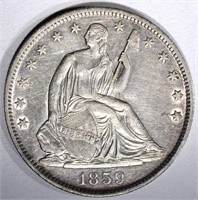 1859-O SEATED HALF DOLLAR, AU/BU