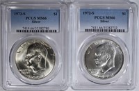 1972-S & 73-S SILVER IKE DOLLARS, PCGS MS-67