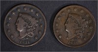 2-1831 LARGE CENTS: 1-FINE & 1-VF/light scratches