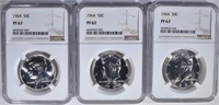 3-1964 KENNEDY HALF DOLLARS, NGC PR-67