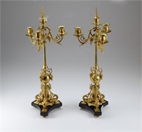 Pair of 19th C French bronze candelabra