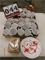 Lot of Valentine Plates, Mugs & More