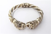 Sterling Silver Lion Heads Spring Cuff Bracelet