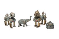 Tibetan Kylins / Foo-Lions Elephant & Box, Brass 4