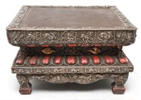 Tibetan Silver Carved Wood Temple Ceremonial Tray