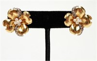 14K Gold Diamond & Pearl "Dogwood" Floral Earrings