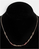 14K Gold & Garnet Beads Pierced Link Necklace