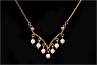 14K Gold & Dangle Pearls Pendant Necklace