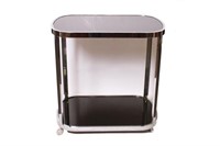 Art Deco Chrome and Black Glass Bar Cart