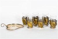 7 PC Set, Cocktail Glasses & Hors D'oeuvres Tray