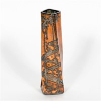 Copper and Sterling Vase, River Scene w/ Swans
