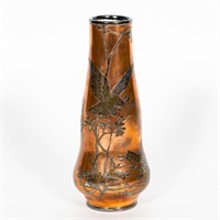 Copper and Silver Vase, Hunt Scene with Bird