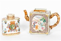 Two Chinese Export Pieces, Teapot & Tea Caddy