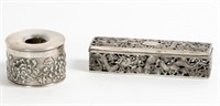 Chinese Export Silver Dragon Box and Hair Receiver