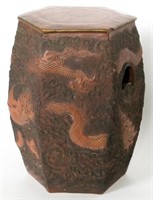 Japanese Pottery Garden Seat with Dragon