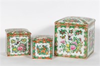Three Chinese Rose Medallion Lidded Boxes