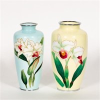 Two Japanese Enamel Floral Vases