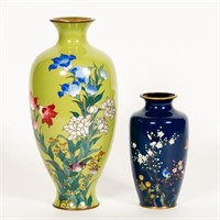 Two Japanese Cloisonne Enamel Floral Motif Vases